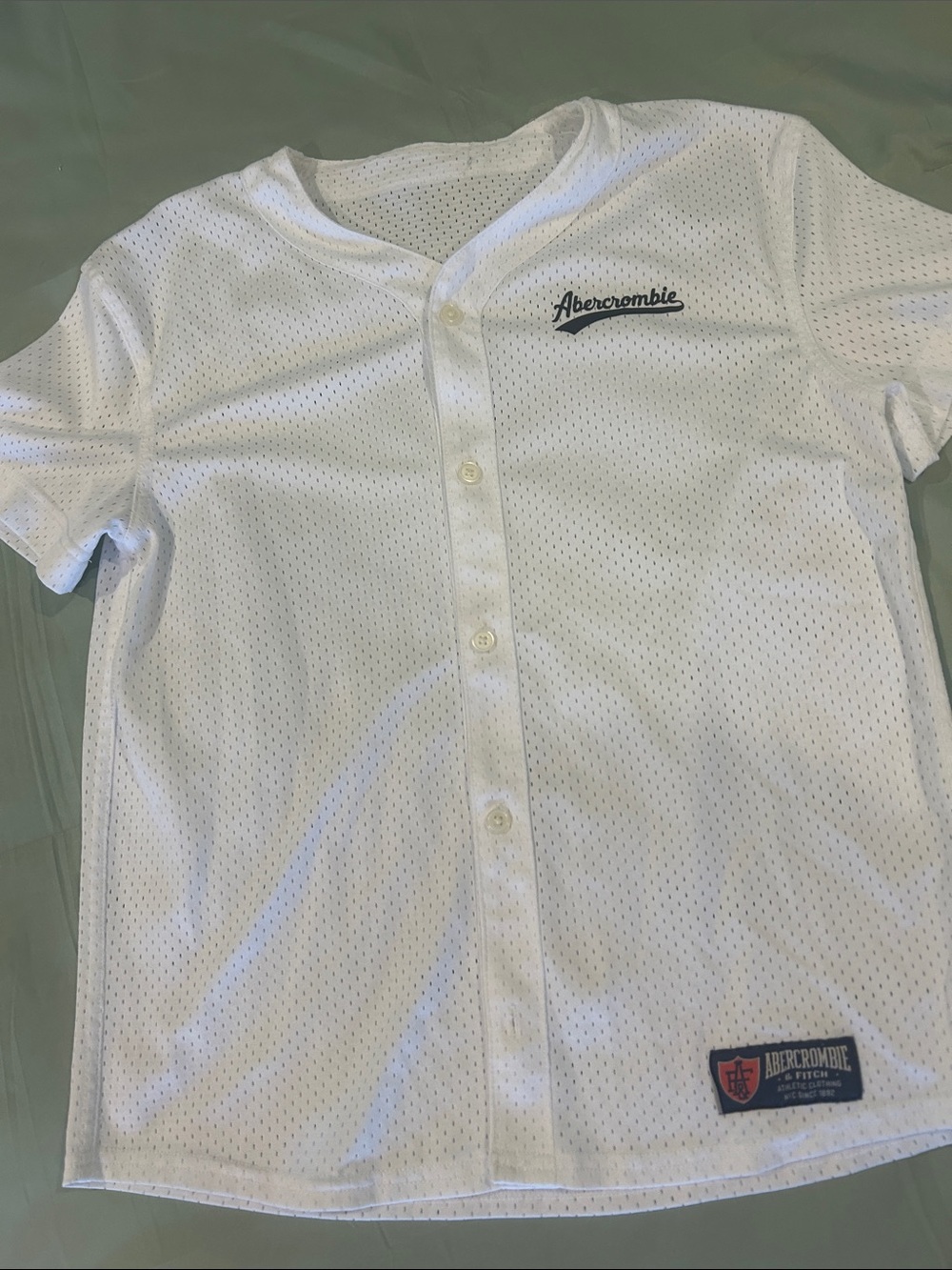 Abercrombie White Mesh Button Baseball Jersey